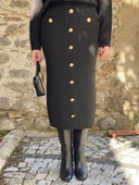 Hot Fashion SİYAH GOLD DÜĞMELİ ETEK - 2