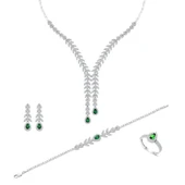 Damla Başak Modeli Yeşil Zirkon Taşlı Sarkıt Gümüş Set thumbnail 7
