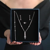 Baget Taşlı Sarkıt Modeli Gümüş Set thumbnail 7