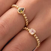 Pembe Taşlı Kenarları Toplu 14 Ayar Yüzük - 6