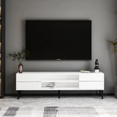 Aragon Modern TV Sehpası – 140 cm, 2 Kapaklı + 2 Açık Raflı, Beyaz - 2