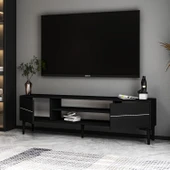 Aragon Modern TV Sehpası – 140 cm, 2 Kapaklı + 2 Açık Raflı, Siyah - 3