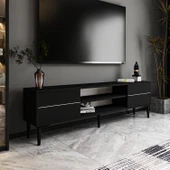 Aragon Modern TV Sehpası – 140 cm, 2 Kapaklı + 2 Açık Raflı, Siyah - 1