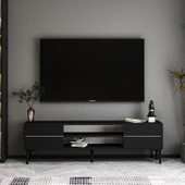 Aragon Modern TV Sehpası – 140 cm, 2 Kapaklı + 2 Açık Raflı, Siyah - 2