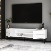 Aragon Modern TV Sehpası – 140 cm, 2 Kapaklı + 2 Açık Raflı, Beyaz - 3