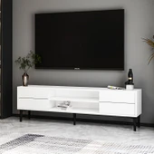 Aragon Modern TV Sehpası – 140 cm, 2 Kapaklı + 2 Açık Raflı, Beyaz - 4