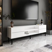 Aragon Modern TV Sehpası – 140 cm, 2 Kapaklı + 2 Açık Raflı, Beyaz - 1