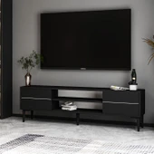 Aragon Modern TV Sehpası – 140 cm, 2 Kapaklı + 2 Açık Raflı, Siyah - 4