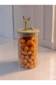 Yenigeldi (9x15 CM) 1 Adet Geyikli Cam Saklama Kavanozu Geyik Başı Altın Renk Hava Geçirmez Y-431 - 1