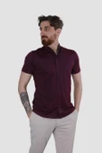 Erkek Kısa Kollu Nefes Alabilen Yazlık Pamuklu Slim Fit Gömlek 2910-G-BORDO - 2