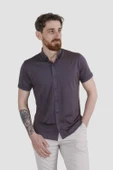 Erkek Kısa Kollu Nefes Alabilen Yazlık Pamuklu Slim Fit Gömlek 2910-G-KOYU BORDO - 2