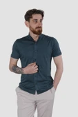 Erkek Kısa Kollu Nefes Alabilen Yazlık Pamuklu Slim Fit Gömlek 2910-G-MİNT - 1