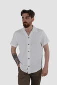 Erkek Pamuklu Gofre Dokuma Relax Fit Yazlık Gömlek-BEYAZ - 2