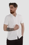 Erkek Pamuklu Apaçi Yaka Dokuma Slim Fit Yazlık Gömlek 3201-G-BEYAZ - 1