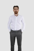 Erkek Uzun Kollu Kolay Ütülenebilir Pamuklu Slim Fit Gömlek 1000-BEYAZ - 1