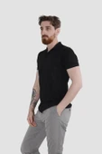 Erkek Jakarlı Apaçi Yaka Pamuklu Slim Fit Yazlık Gömlek 2545-SİYAH - 2