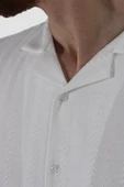Erkek Pamuklu Apaçi Yaka Dokuma Slim Fit Yazlık Gömlek 3201-G-BEYAZ - 3