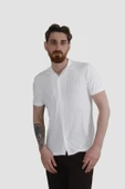 Erkek Pamuklu Apaçi Yaka Dokuma Slim Fit Yazlık Gömlek 3201-G-BEYAZ - 2