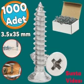 Sunta Vidası Sivri Uçlu Ahşap Tahta Ağaç Mobilya Ayak Kulp Vidası  3.5x35 Mm Paket 1000 Adet thumbnail 1
