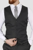 Erkek Desenli Yelekli Slim Fit Takım Elbise 6000Y-14GRİ - 4