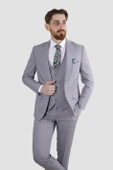 Erkek Tek Düğme Düz Yelekli Slim Fit Takım Elbise 2813-AÇIKGRİ - 1