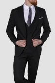 Erkek Tek Düğme Yelekli Slim Fit Takım Elbise 6008E-SİYAH - 3