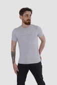 Erkek Bisiklet Yaka Jakarlı Pamuklu Slim Fit Tişört 3185-TAŞ - 1