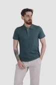 Erkek Polo Yaka Düz Pamuklu Slim Fit Tişört 3225Y-KOYU YEŞİL - 1