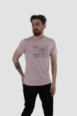 Erkek Bisiklet Yaka Basklı Pamuklu Slim Fit Tişört 3170-AÇIK GÜL thumbnail 1