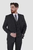 Erkek Tek Düğme Yelekli Slim Fit Takım Elbise 2805-ANTRASİT - 1