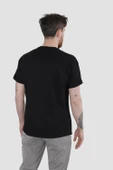 Erkek Bisiklet Yaka Geyik Baskılı Pamuklu Oversize Tişört-SİYAH - 3