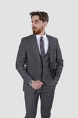 Erkek Çizgili Yelekli Slim Fit Takım Elbise CML158-GRİ - 1
