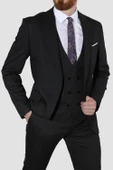 Erkek Tek Düğme Yelekli Slim Fit Takım Elbise 6008E-SİYAH - 4