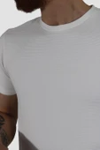 Erkek Bisiklet Yaka Jakarlı Pamuklu Slim Fit Tişört 3185-BEYAZ - 3