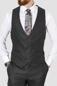 Erkek Çizgili Yelekli Slim Fit Takım Elbise 6566-SİYAH - 3