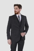 Erkek Tek Düğme Yelekli Slim Fit Takım Elbise 2805-ANTRASİT - 3