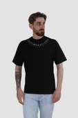 Erkek Bisiklet Yaka Yazı Baskılı Pamuklu Oversize Tişört 3125-SİYAH - 2