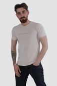 Erkek Bisiklet Yaka Jakarlı Pamuklu Slim Fit Tişört 3185-BEJ thumbnail 2