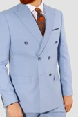 Erkek Kruvaze Slim Fit Takım Elbise 3023-MAVİ - 3