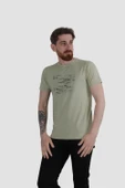Erkek Bisiklet Yaka Basklı Pamuklu Slim Fit Tişört 3170-YEŞİL - 1