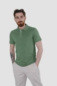 Erkek Polo Yaka Düz Pamuklu Slim Fit Tişört 3225Y-YEŞİL - 2
