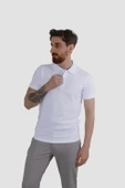 Erkek Polo Yaka Düz Pamuklu Slim Fit Tişört 3225Y-BEYAZ thumbnail 1