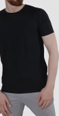 Erkek Bisiklet Yaka Basic Düz Pamuklu Slim Fit Tişört-SİYAH - 2