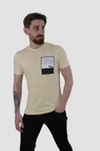 Erkek Bisiklet Yaka Baskılı Pamuklu Slim Fit Tişört 3148-SARI thumbnail 1