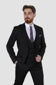 Erkek Tek Düğme Yelekli Slim Fit Takım Elbise 6008E-SİYAH - 1