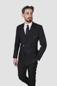 Erkek Çizgili Kruvaze Slim Fit Takım Elbise ARMADA09-SİYAH - 1