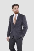 Erkek Tek Düğme Çizgili Slim Fit Takım Elbise 6506-LACİVERT - 2