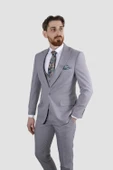 Erkek Tek Düğme Düz Yelekli Slim Fit Takım Elbise 2813-AÇIKGRİ - 3