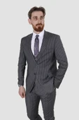 Erkek Çizgili Yelekli Slim Fit Takım Elbise CML158-GRİ - 2