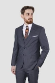 Erkek Desenli Yelekli Slim Fit Takım Elbise 6570-LACİVERT - 1